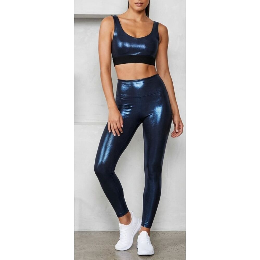 Heroine Sport Marvel Metallic Leggings Sports Bra Set Blue Size S